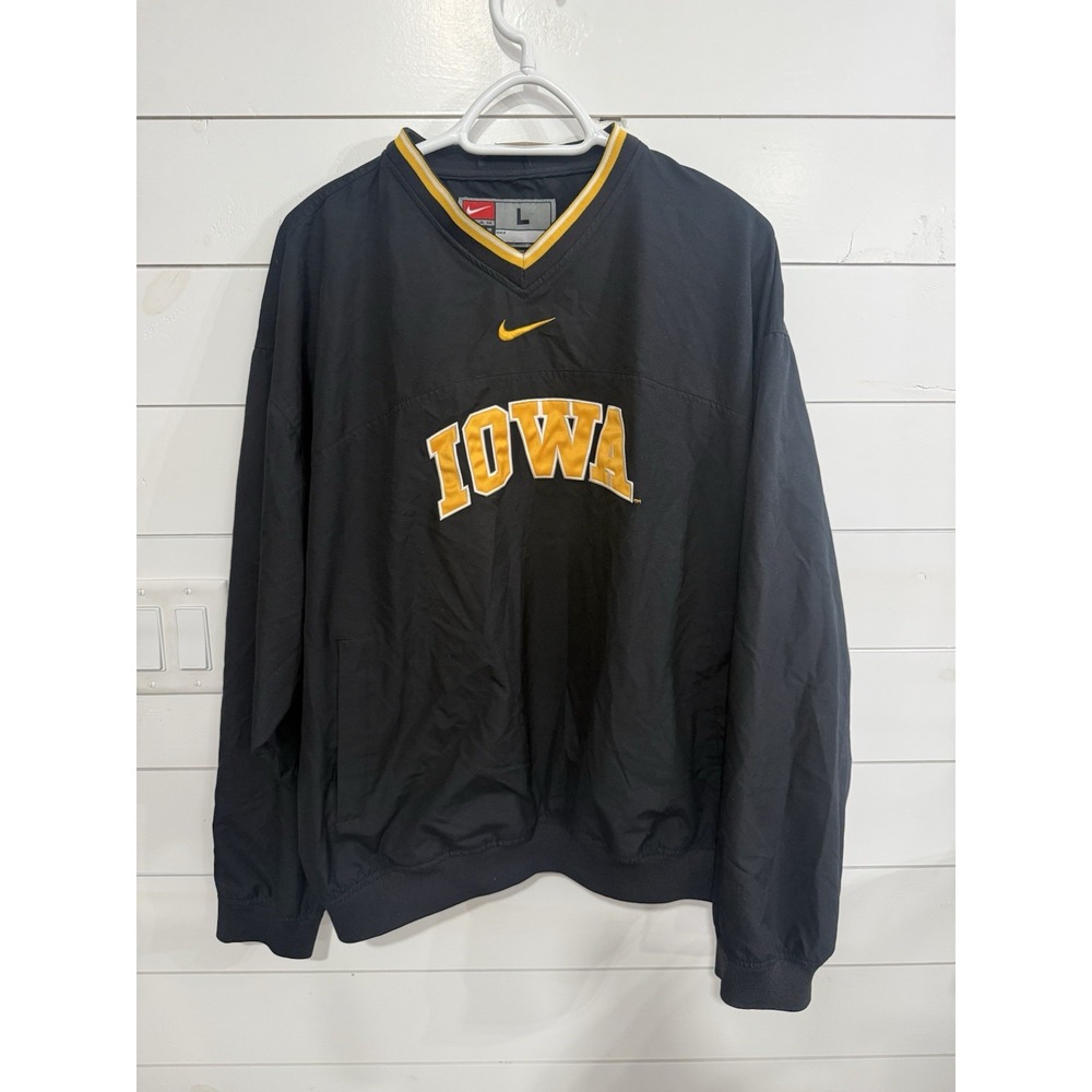 Iowa Hawkeyes Nike Pullover Mens L Black Windbreaker V-Neck Long Sleeve Jacket